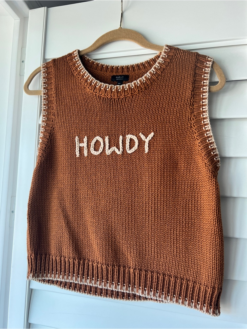 debut ‘Howdy’ Rust Brown Sweater with Cream Trim